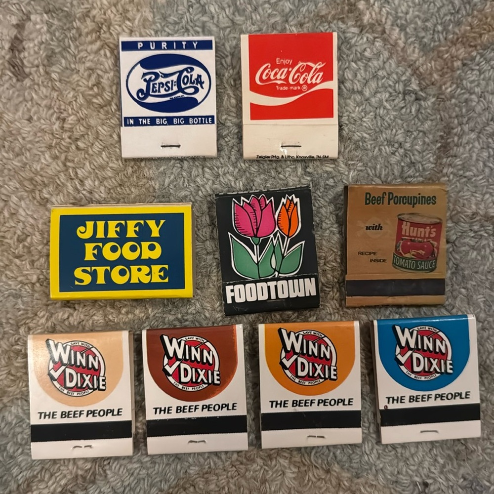 Vintage grocery matchbooks Pepsi, Coca Cola, Winn dixie